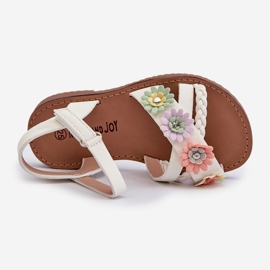 Sandale pentru copii cu inchidere Velcro si flori, Nestalee alb 2