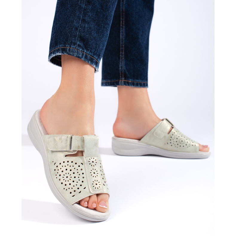 Flip-flops pentru damă, ajurat, cu pană confortabilă gri 2