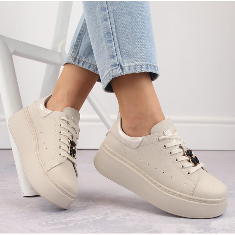 Pantofi cu platforma din piele cu ursuleti Vinceza W JAN276A, bej 1