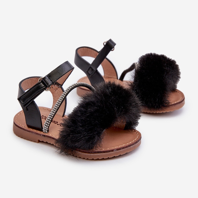 Sandale Copii Velcro Cu Blana, Rosavere Negru 1 Sandale Copii Velcro Cu Blana, Rosavere Negru 1