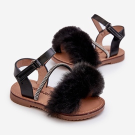 Sandale Copii Velcro Cu Blana, Rosavere Negru 2