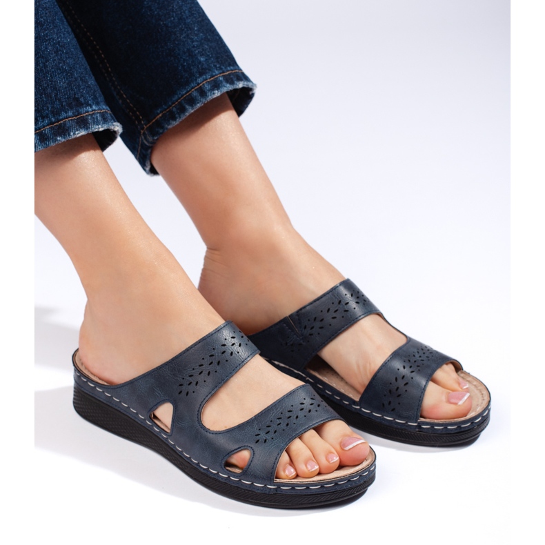 Șlapi confortabili de damă bleumarin albastru 2