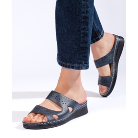 Șlapi confortabili de damă bleumarin albastru 4