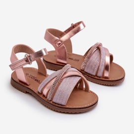 Sandale cu velcro strălucitoare pentru copii, Delphina roz 1