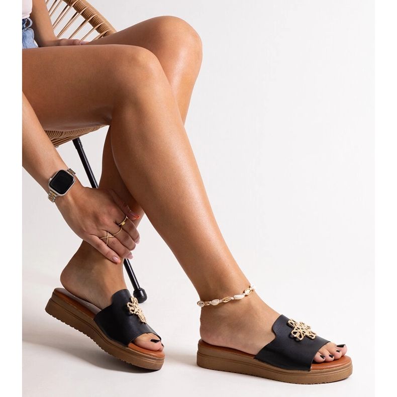 Sandale cu platformă neagră cu cataramă Nibal negru 1