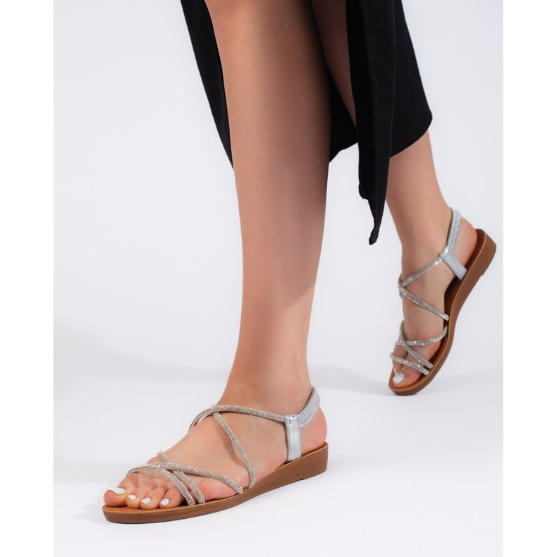 Sandale slip-on argintii cu zirconiu cubic 1