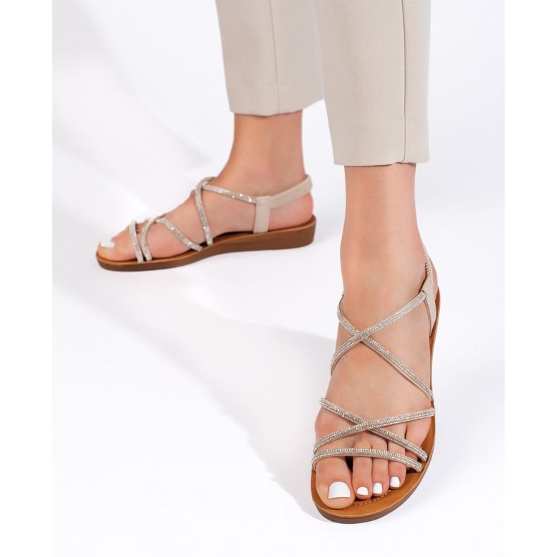 Sandale slip-on bej cu strasuri 1