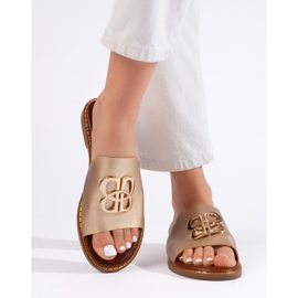 Șlapi de damă aurii cu decor de aur 2