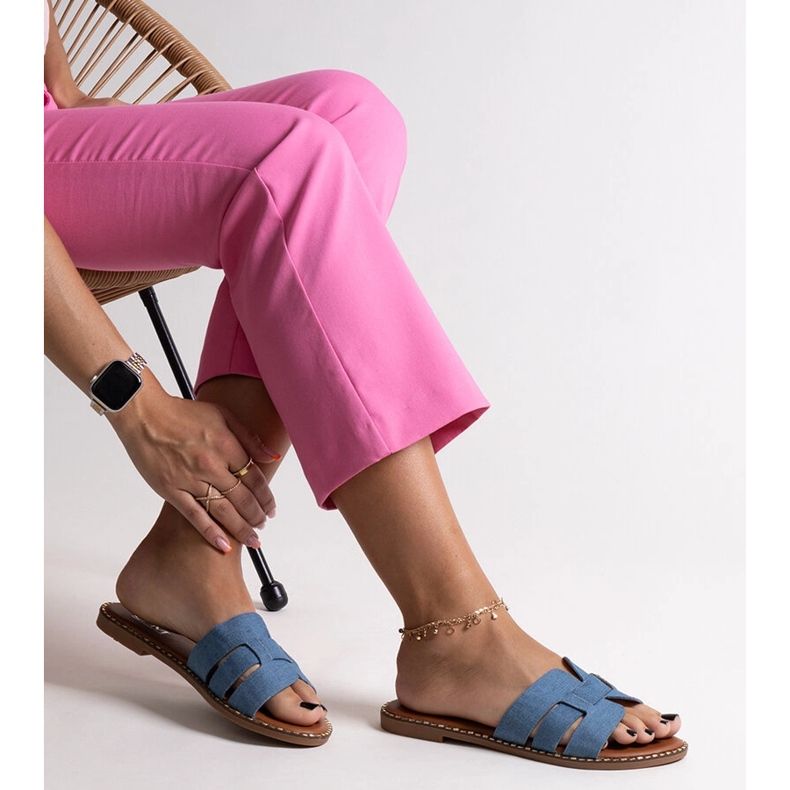 Papuci albastri din piele ecologica Hyiaba albastru 1