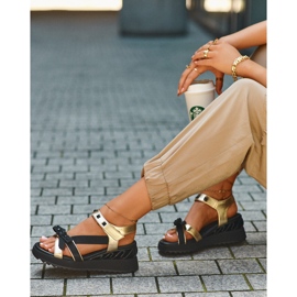 S.Barski Sandale de damă cu fundă D&amp;A CR956 Gold de aur 1