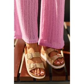 Flip-flops De Dama Pe Platforma Cu Catarame, Bej Eco Suede Ursila 1