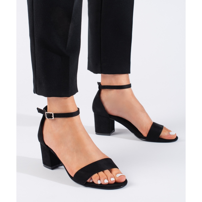 Seastar Sandale negre din piele intoarsa cu toc inalt negru 1