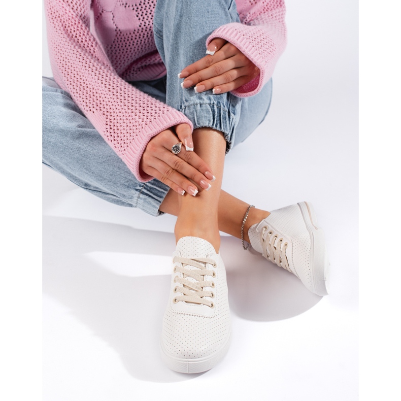 Tenisi dama albi cu siret bej 1