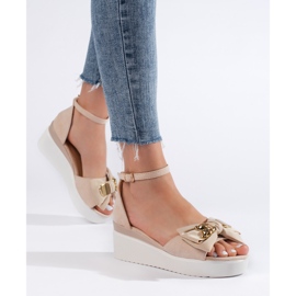 Seastar Sandale de damă bej cu pană cu fundă 1