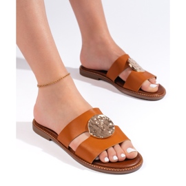 Flip-flops eleganti de dama camel maro 1