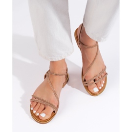 Sandale de damă maro cu sclipici 1