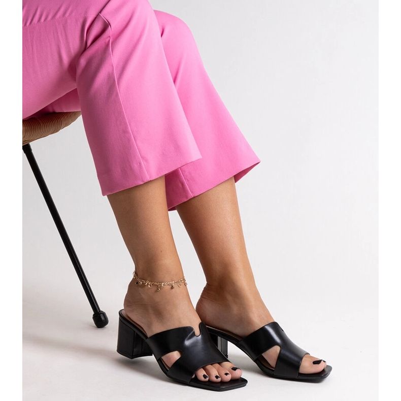 Flip-flops negri cu toc înalt și toc deschis, piele ecologică Anatolia negru 2