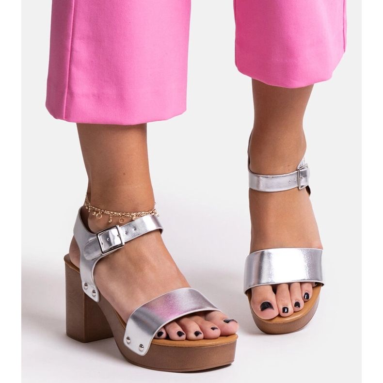 Sandale Adilar cu toc înalt argintiu 1