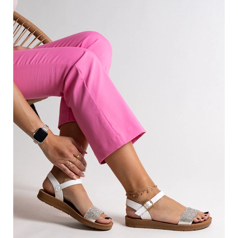 Sandale albe cu zirconii cubici Estellaria 1 Sandale albe cu zirconii cubici Estellaria 1