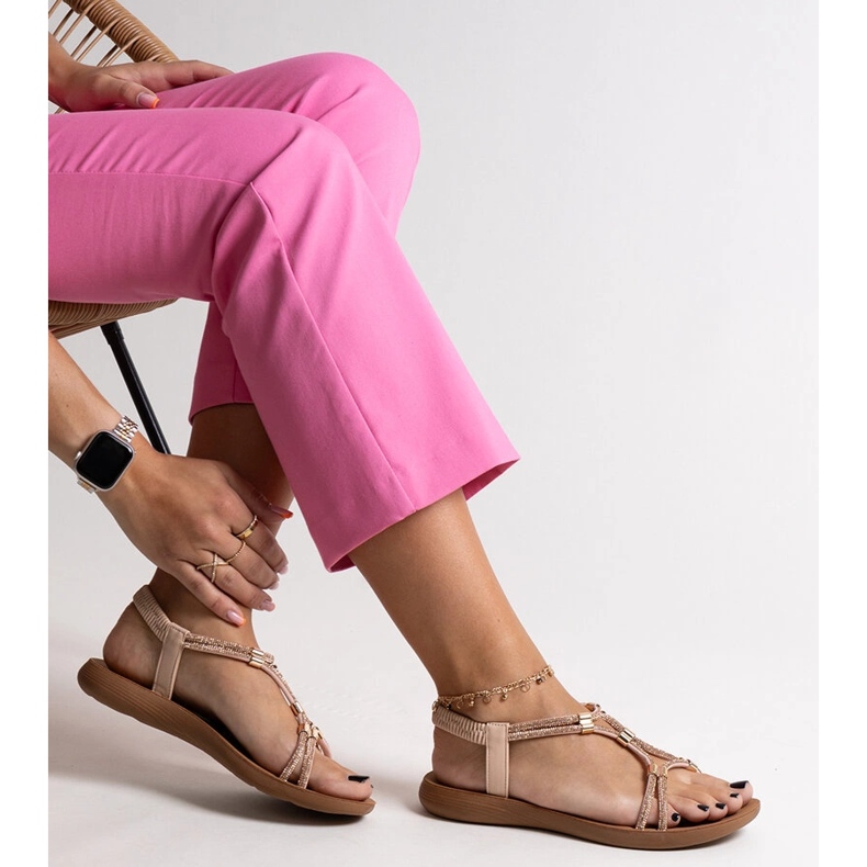 Sandale bej decorate cu zirconi Leilana 1