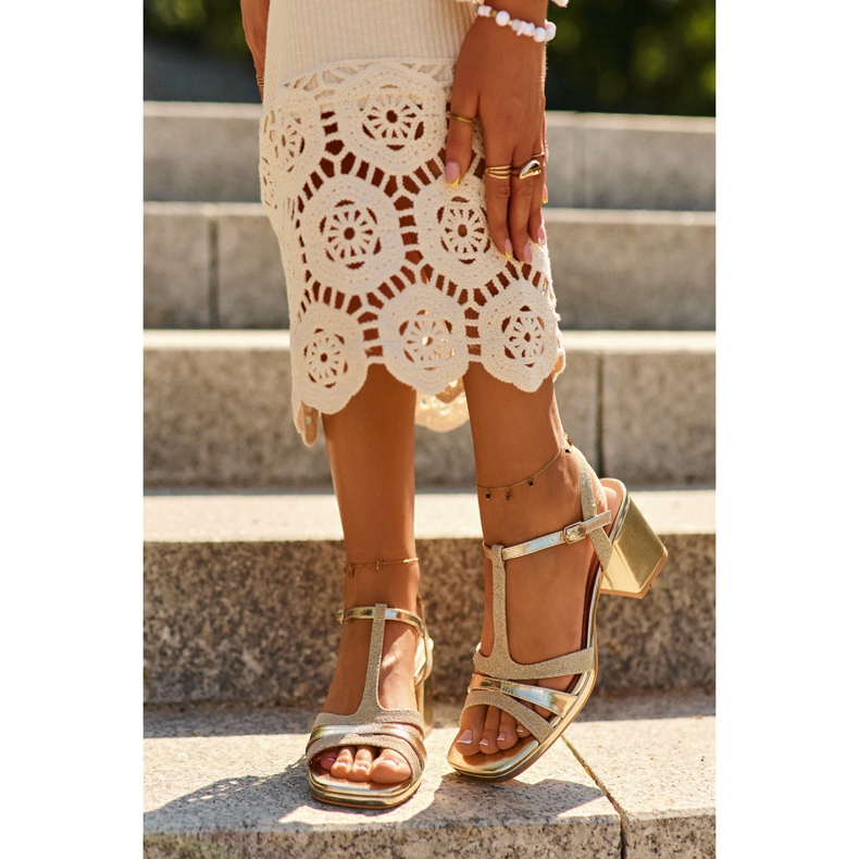 Sandale De Damă Cu Toc Înalt Din Piele Ecologică, Lyana Aurie de aur 1