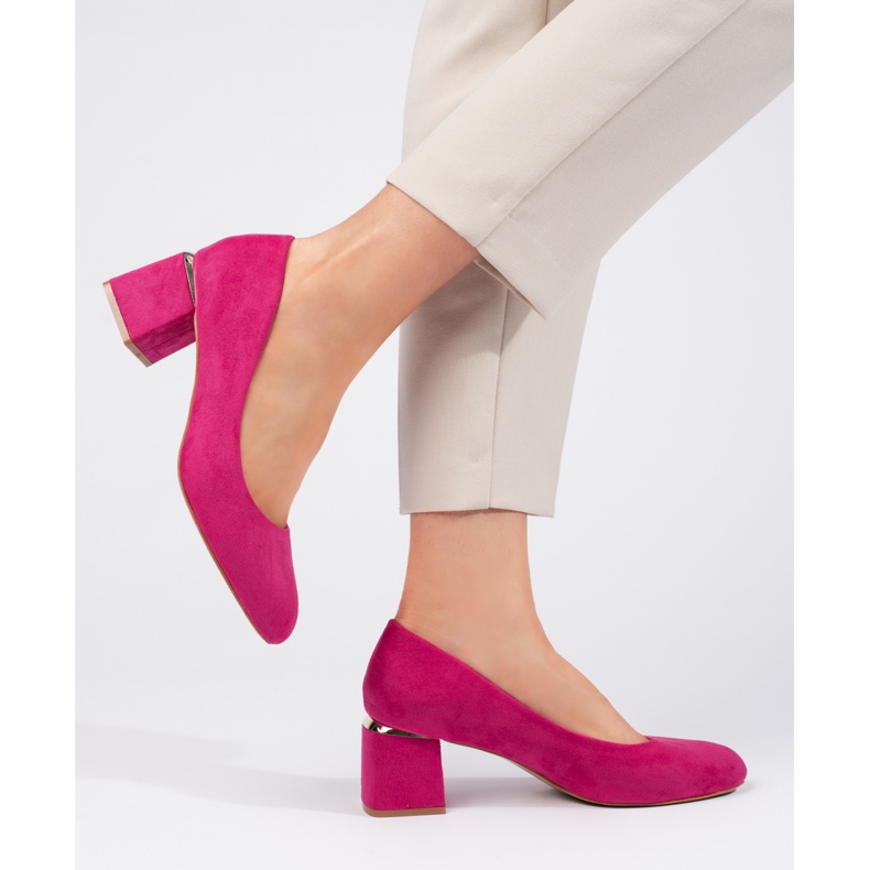 Pompe cu toc inalt din piele intoarsa fuchsia roz 1