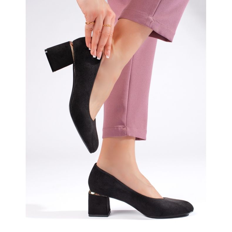 Tocuri înalte din piele de căprioară neagră negru 2