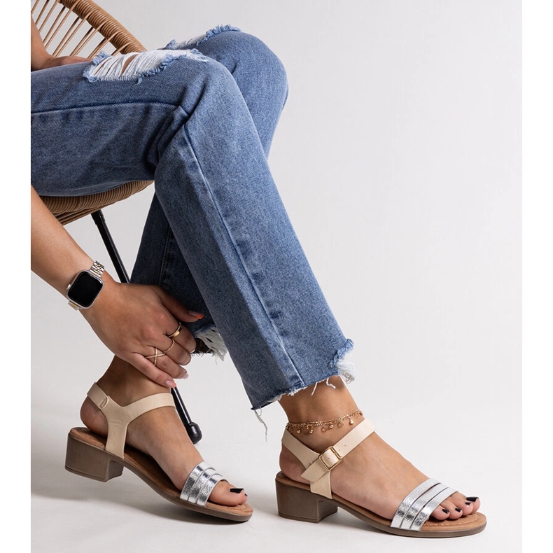 Sandale argintii cu toc mic Salsabi 1