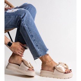 Flip-flops masivi de culoare bej cu o fundita, izsa 1 Flip-flops masivi de culoare bej cu o fundita, izsa 1