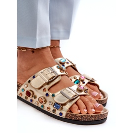 Șlapi Decorați De Damă Cu Catarame S.Barski MY121 Aur de aur 3