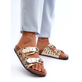 Șlapi Decorați De Damă Cu Catarame S.Barski MY121 Aur de aur 1