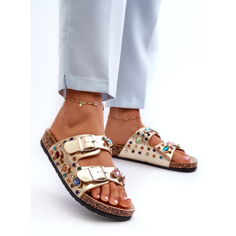 Șlapi Decorați De Damă Cu Catarame S.Barski MY121 Aur de aur 1