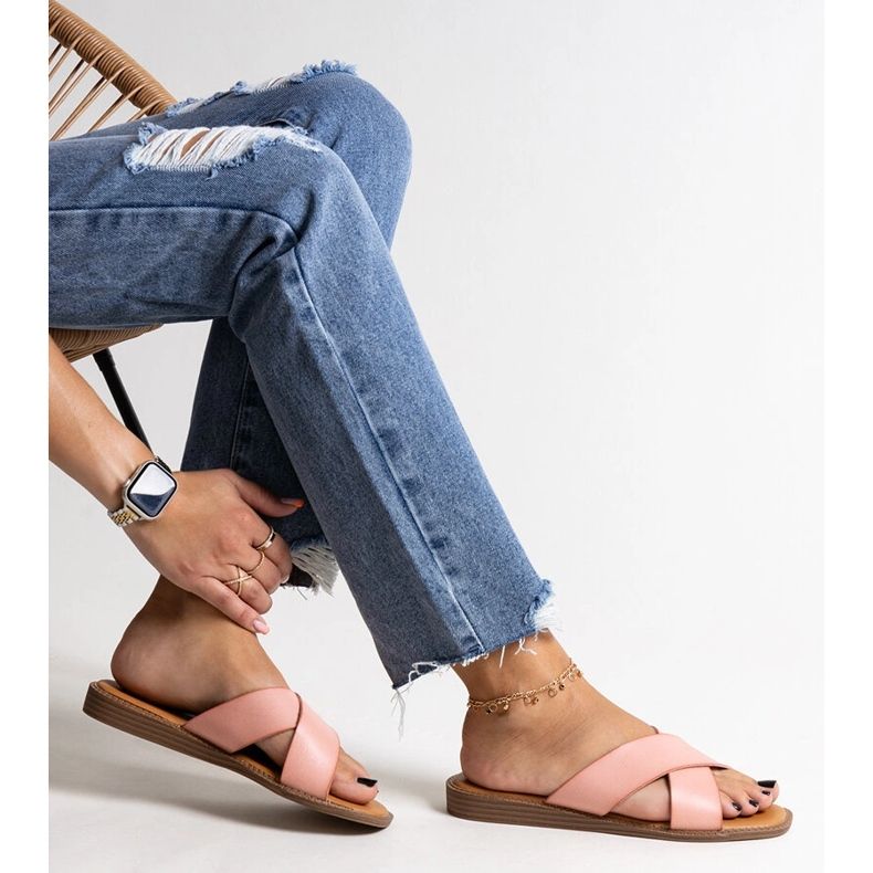 Șlapi roz Klementyna din piele ecologică 1