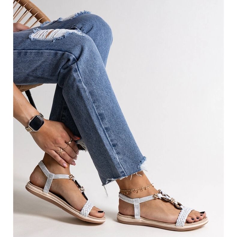 Sandale împletite argintii Izodora 1