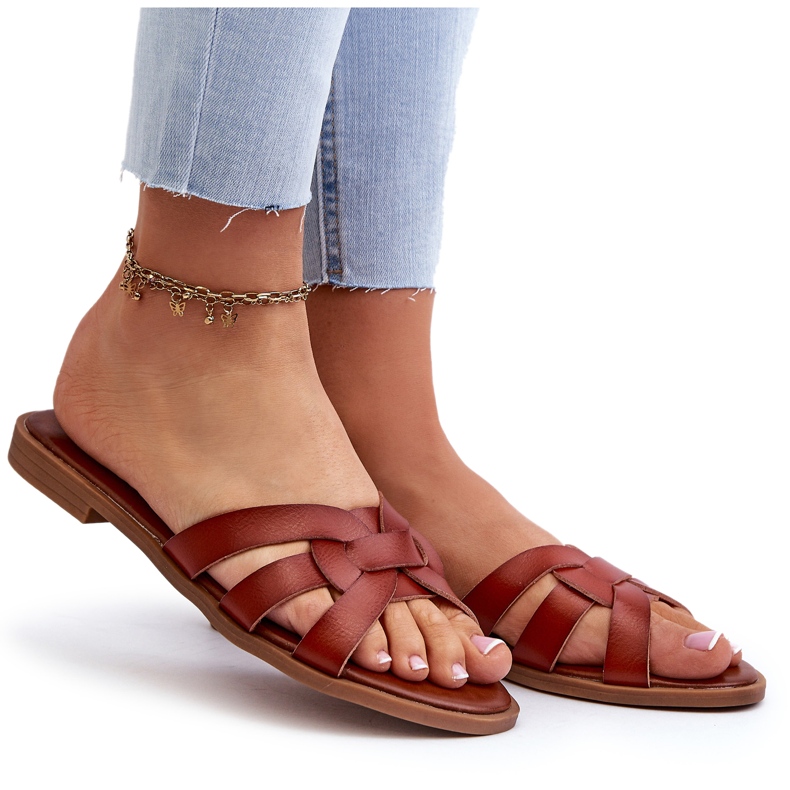 Evento Flip Flops pentru damă, din piele ecologică, maro 4