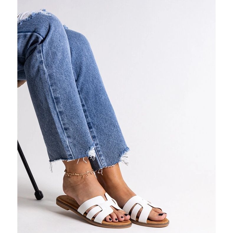 Flip-flops clasici albi cu decor Umayma 2 Flip-flops clasici albi cu decor Umayma 2