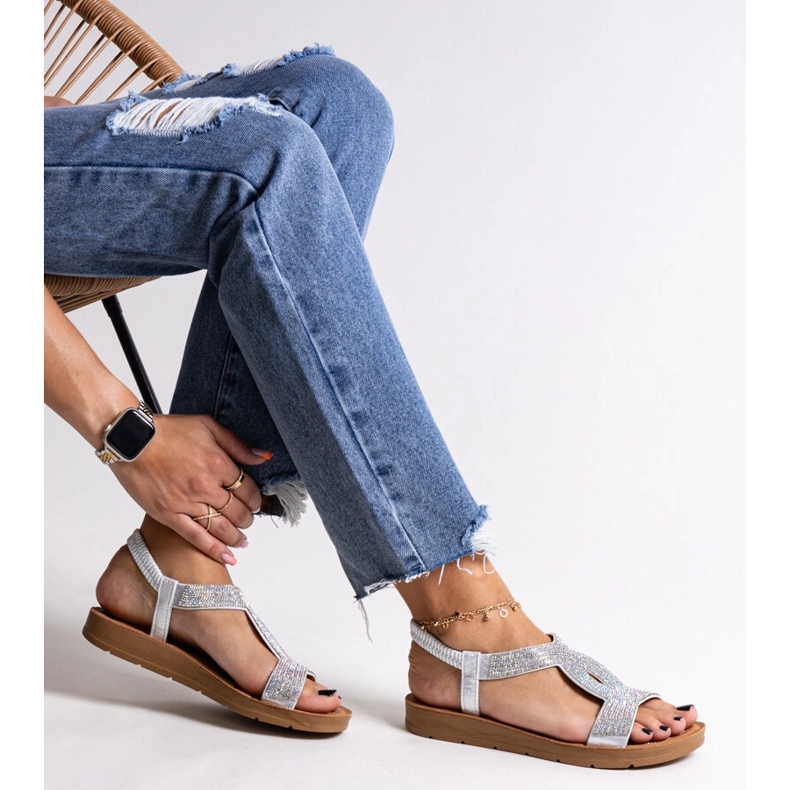 Sandale argintii decorate cu zirconi Michalina 1