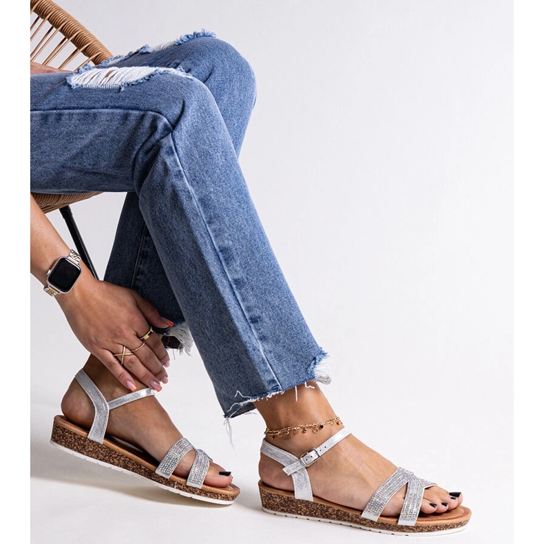 Sandale Saila argintiu cu pană joasă 1