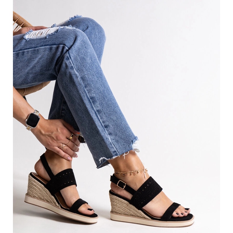 Sandale cu pană Muhja negre negru 1