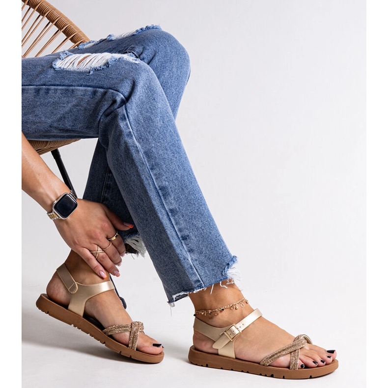 Sandale aurii decorate cu zirconi Claranna de aur 1