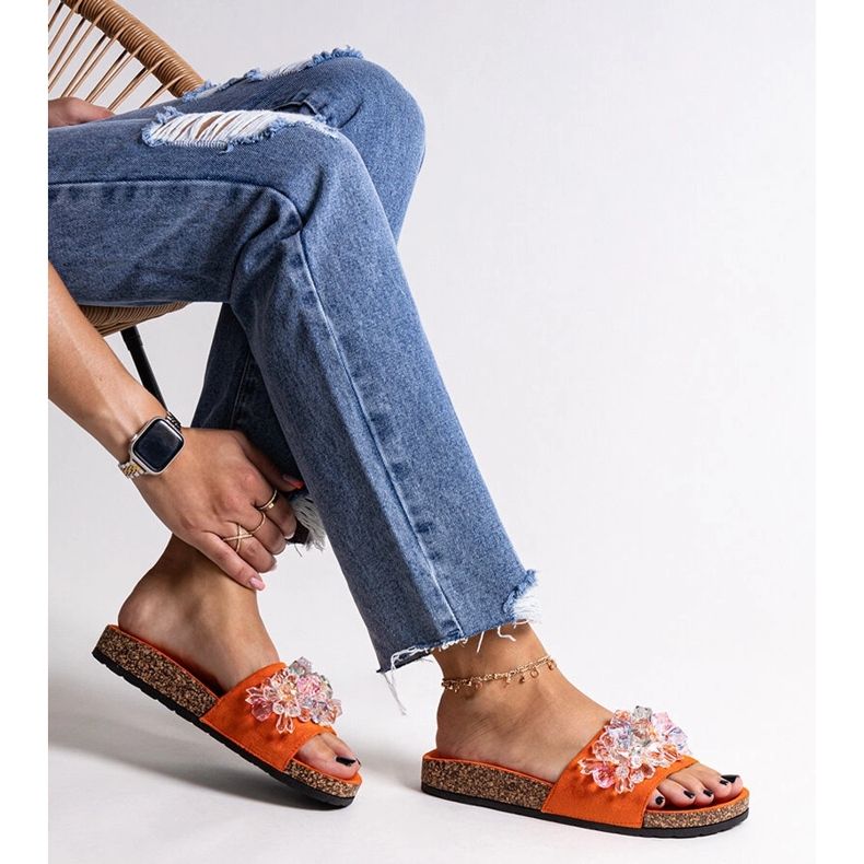 Flip-flops portocalii decorati cu pietre Negistina portocale 1