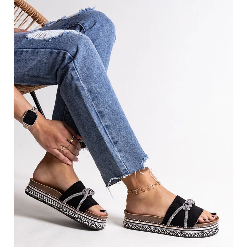 Flip-flops negri decorati cu zirconii Kamiliana negru 1