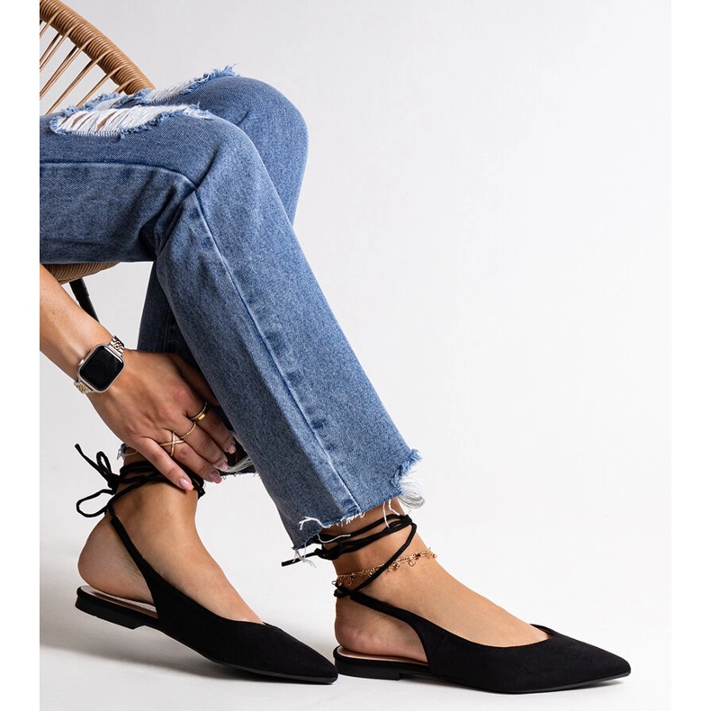 Balerini negri Leaia cu siret cu toc deschis negru 1