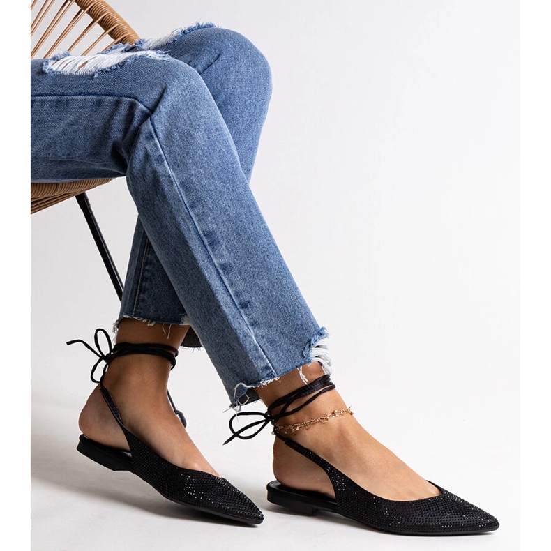 Balerini negri cu șireturi Safine, cu strasuri negru 1