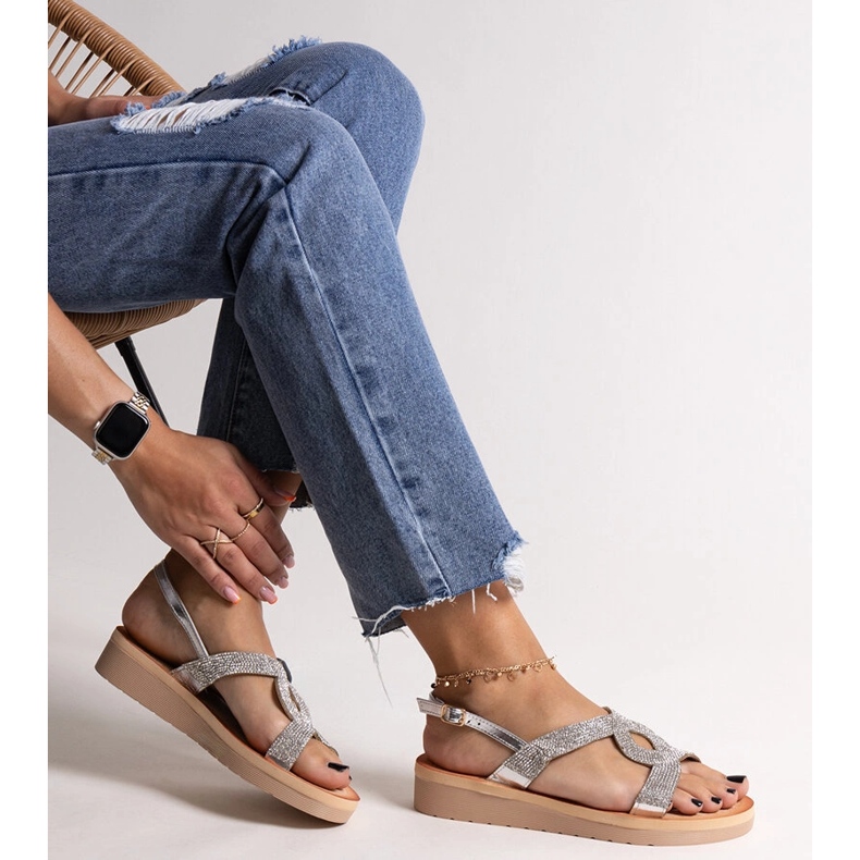 Sandale cu platforma argintie cu strasuri Mifsa 1