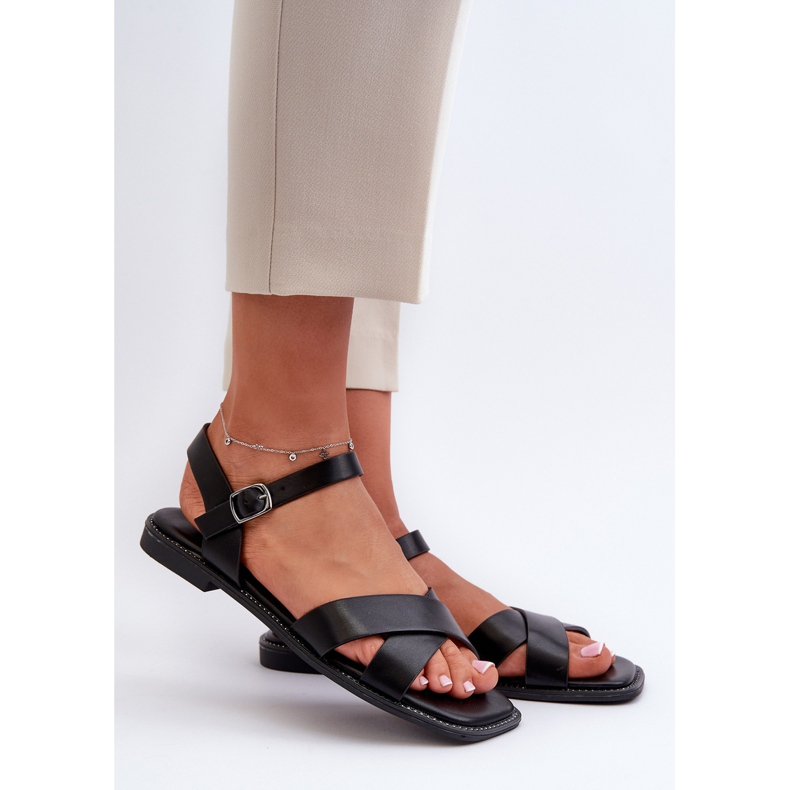 Sandale Plate Damă Din Piele Eco S.Barski KV27-003 Negru 1