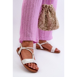 Sandale Plate Damă Cu Bretele S.Barski KV27-010 Alb și Argintiu 1