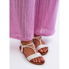 Sandale Plate Damă Cu Bretele S.Barski KV27-010 Alb și Argintiu 2