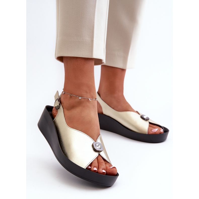 Sandale Damă Piele Pe Pană Și Platformă S.Barski KV27-020 Aur de aur 2