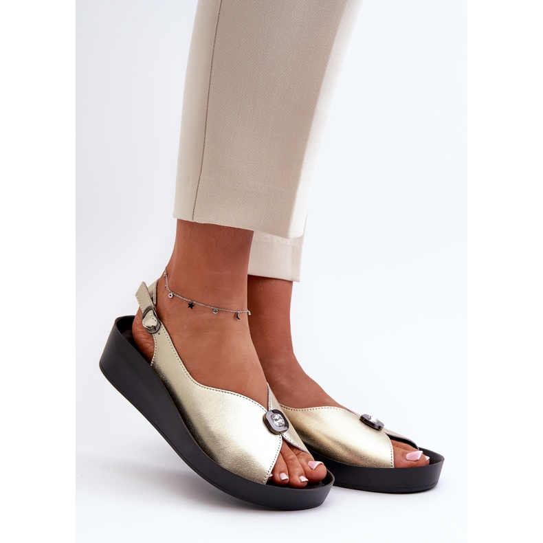 Sandale Damă Piele Pe Pană Și Platformă S.Barski KV27-020 Aur de aur 1